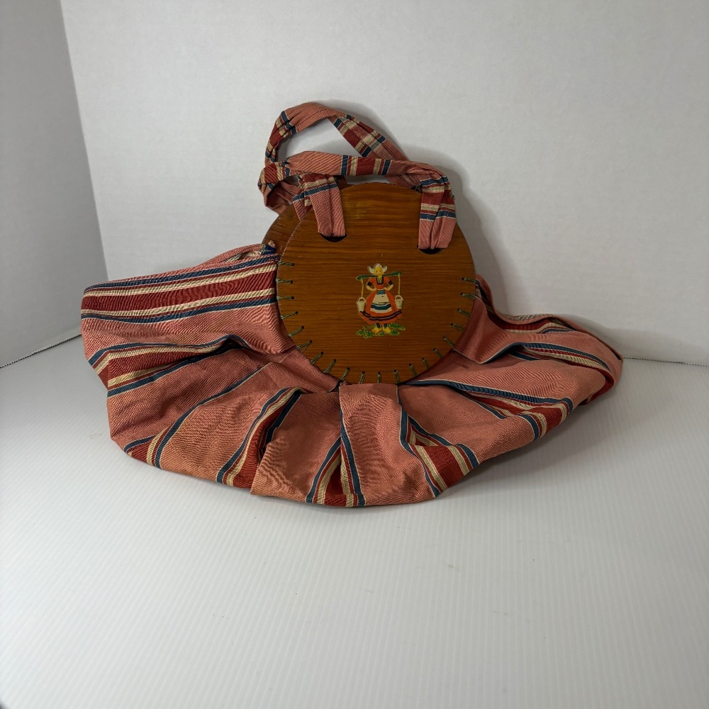 Vintage 1930-40's Bonnie Bag purse Rose/Green awning stripe flower/Dutch